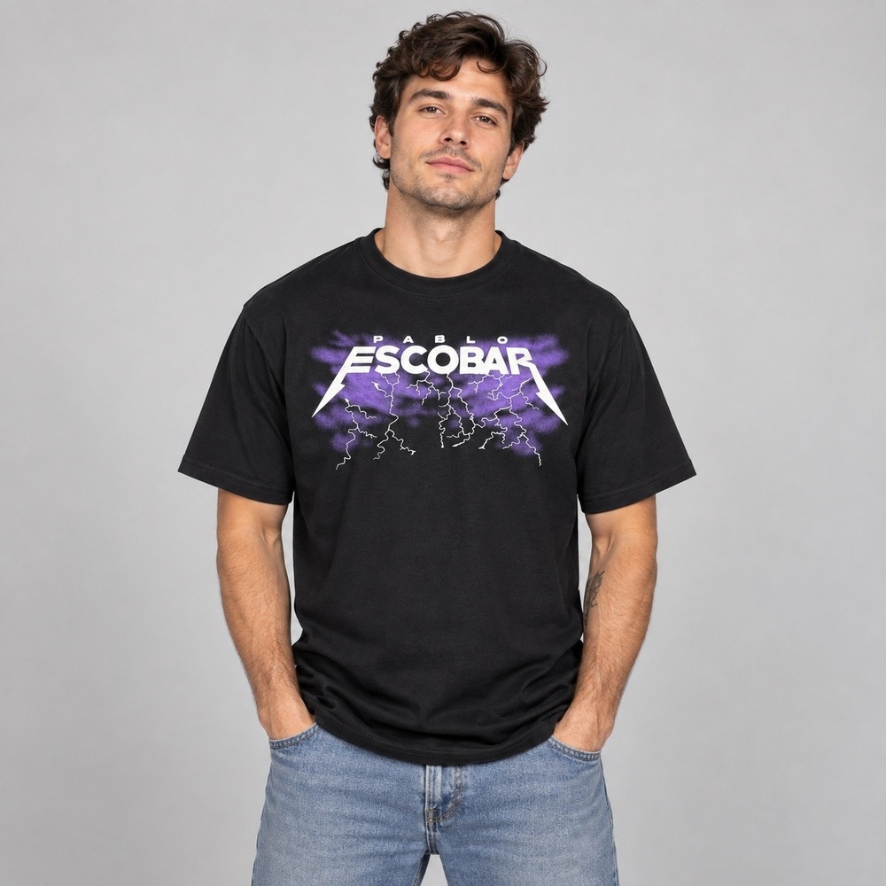 Pablo Escobar T-Shirt Mens Large Black Metallica Style Graphic Mugshot Colombia